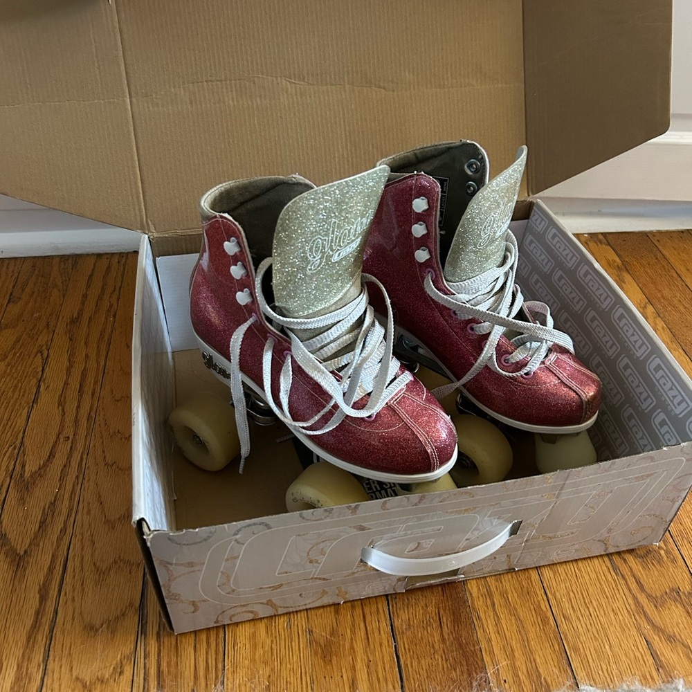 Sz 3 girls Crazy Skates ‘disco glam’ Sparkling Pink Kids Roller Skates